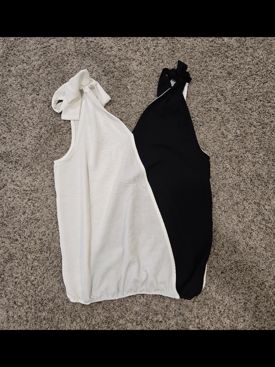 BiBi Tops - BiBi Black & White Halter Tie-Neck Tank Top